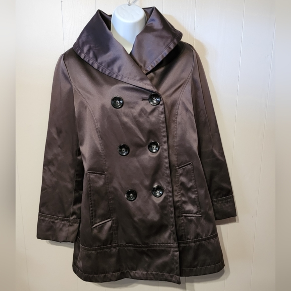 Apt 9 Trench Coat Jacket Silky Dark Grey Medium Classic‎ Lightweight A218